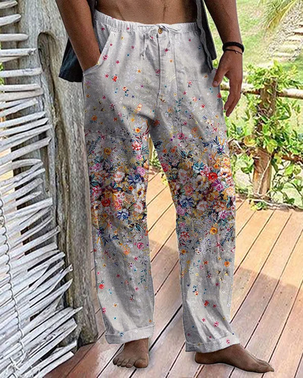 Men's Casual Vacation Art Floral Loose Pants