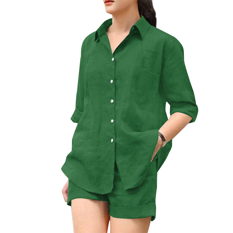 2pcs Long Sleeve Shirt Short Sets Elegant OL Work Trousers Suits 2024 ZANZEA Summer Women Matching Sets Urban Tracksuits