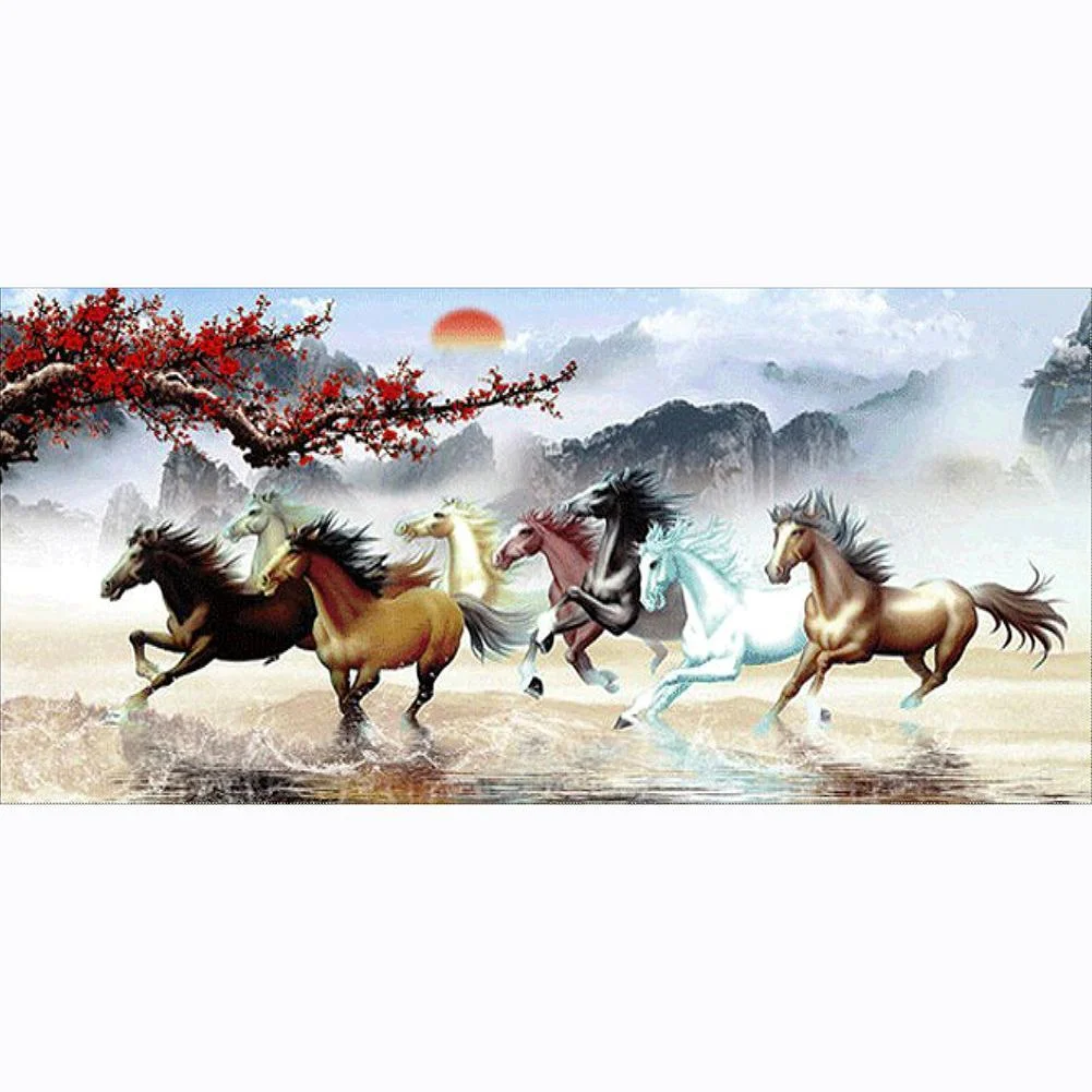 Big Size Round Diamond Painting - Running Horses (100*50cm)