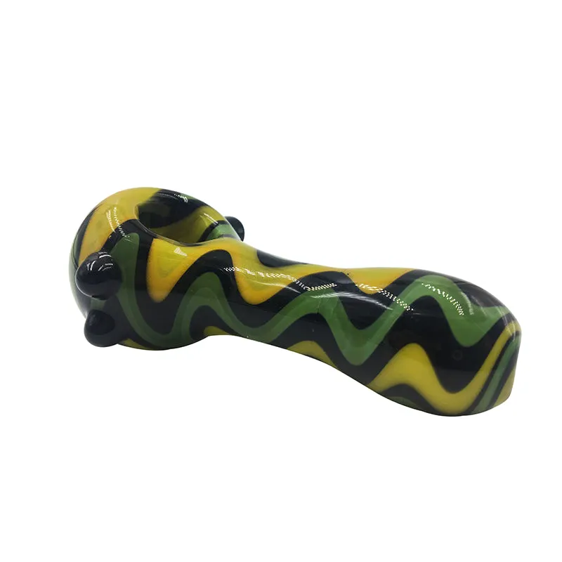 Green with Yellow Wave Glass Spoon Pipe