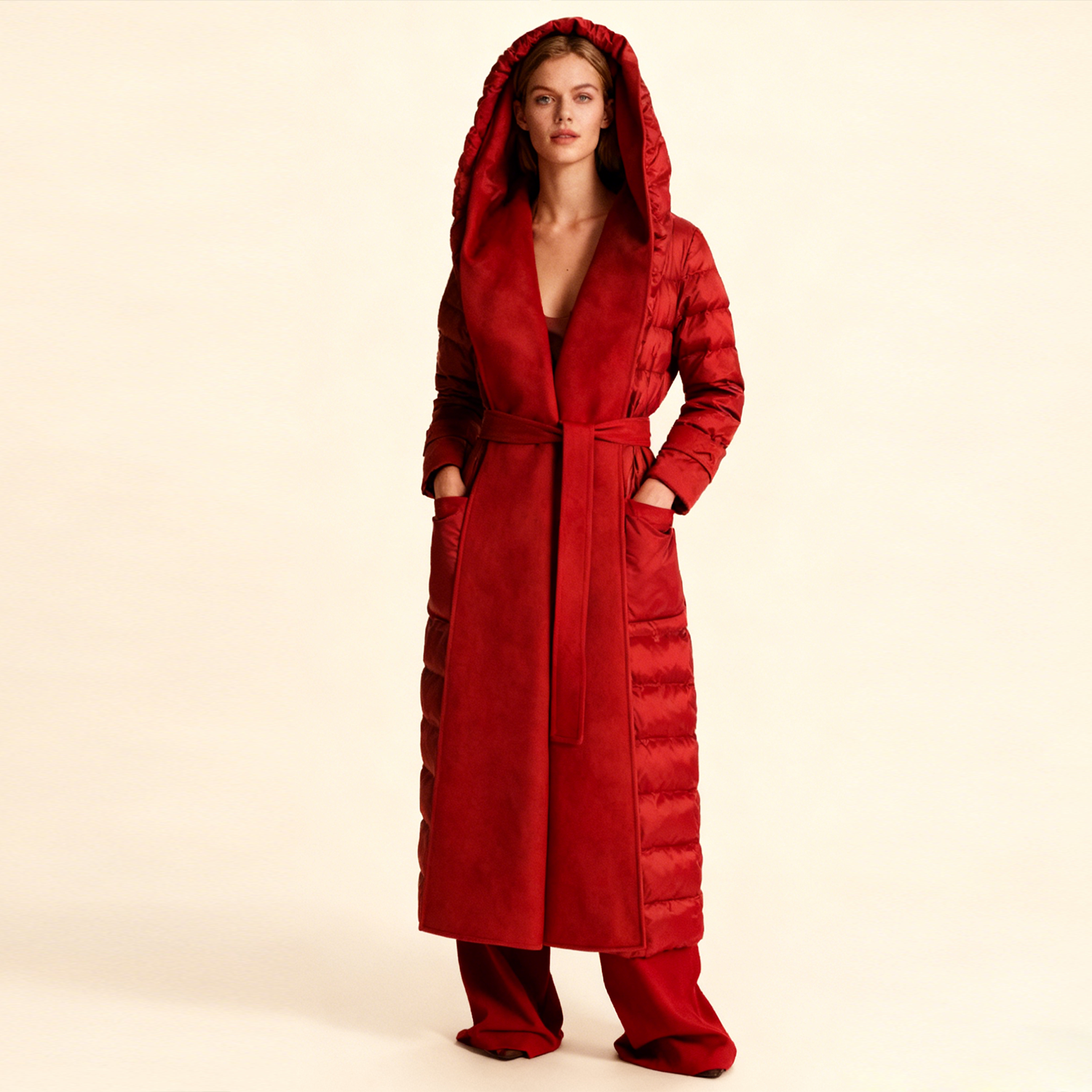 Women's Thickened Hooded Long Knee Down Jacket REAL SILK LIFE