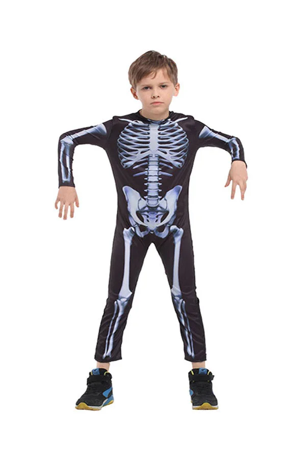 Horrible Long Sleeve Jumpsuit Halloween Cosplay Skeleton Kids Costume-elleschic