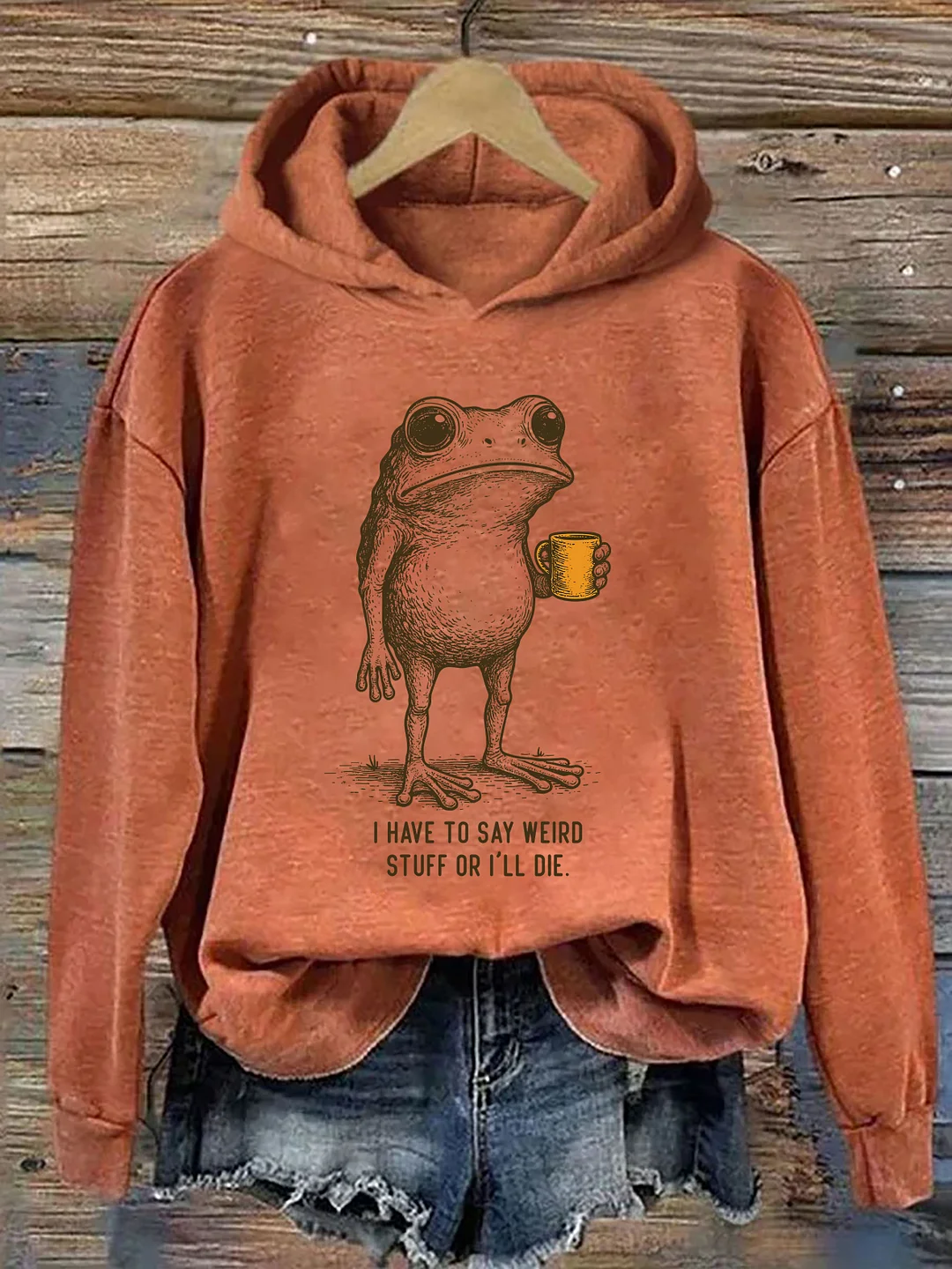 I Have To Say Weird Stuff Or I'll Die Frog Drinking Coffee Hoodie