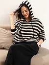 High Quality Women Cashmere Sweater For Autumn Winter 100% Cashmere Knitwear Soft Loose Hoodies Striped Pullover Female Cloth