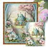 >SALE<Full Embroidery Eco-cotton Thread 16CT Print Flower Castle Cross Stitch 50x60cm
