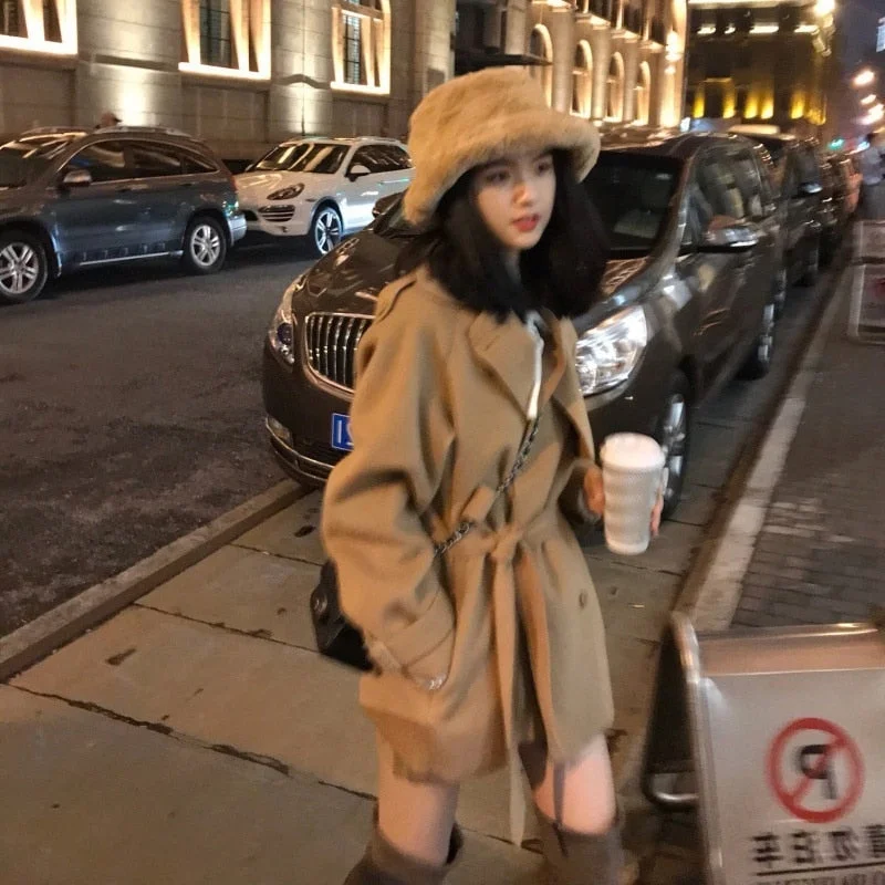 2021 New Double-sided Woollen Cloth With Thin Waist, Medium Length Windbreaker With Fashionable Temperament, Women's Winter Coat