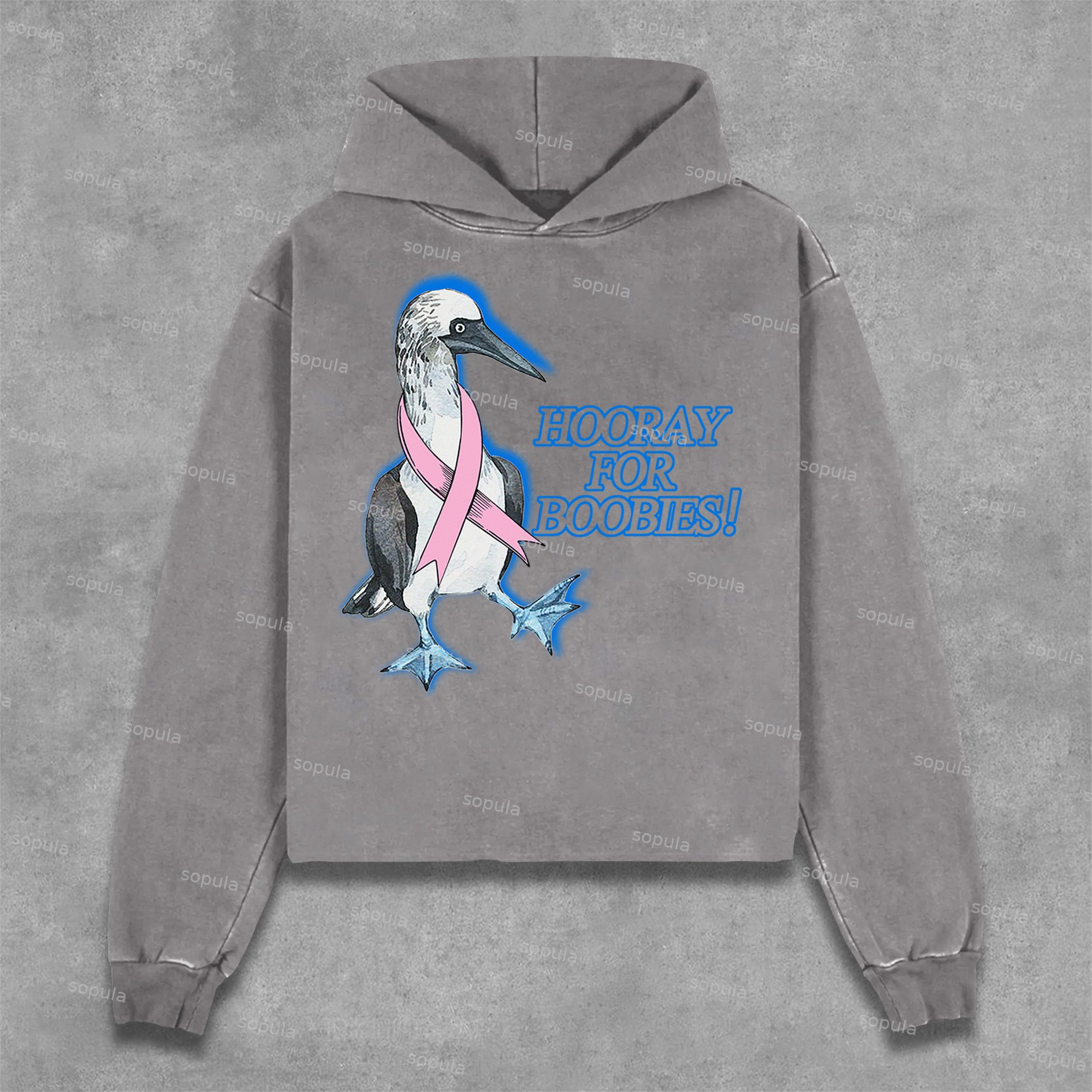Sopula Hooray For Boobies Graphic Print Pocketless Hoodie - SOPULA