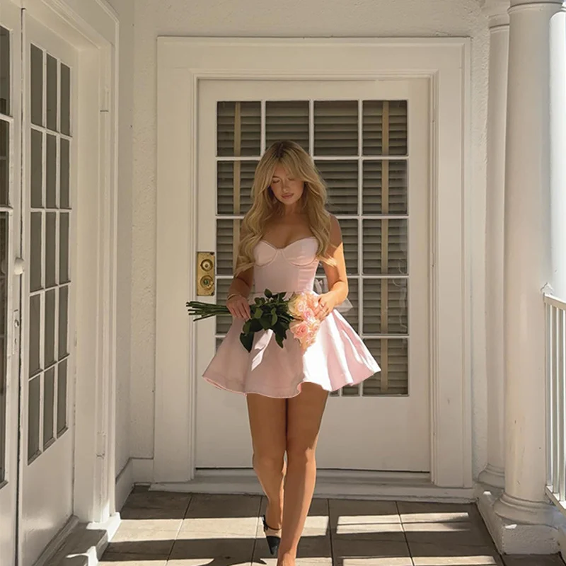 Uveng Uveng Summer New Sexy V-Collar Advanced Temperament Slim Condole Dress Fluffy Short Skirt