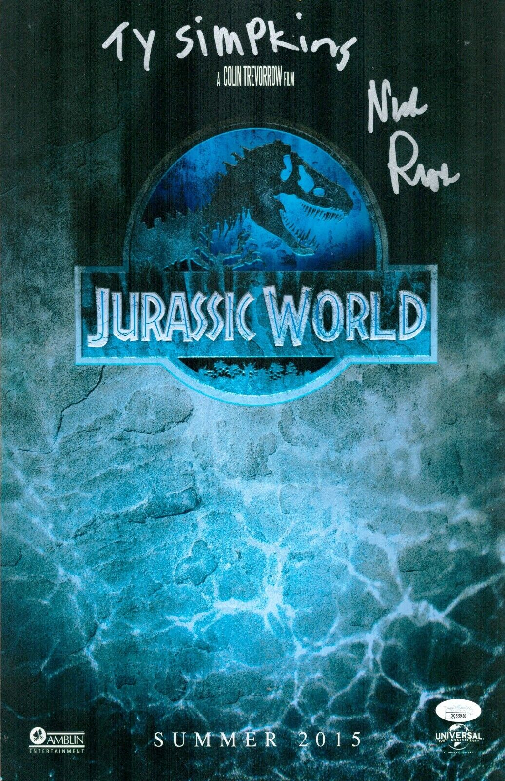 Ty Simpkins Nick Robinson Signed 11x17 Jurassic World Authentic Auto JSA COA