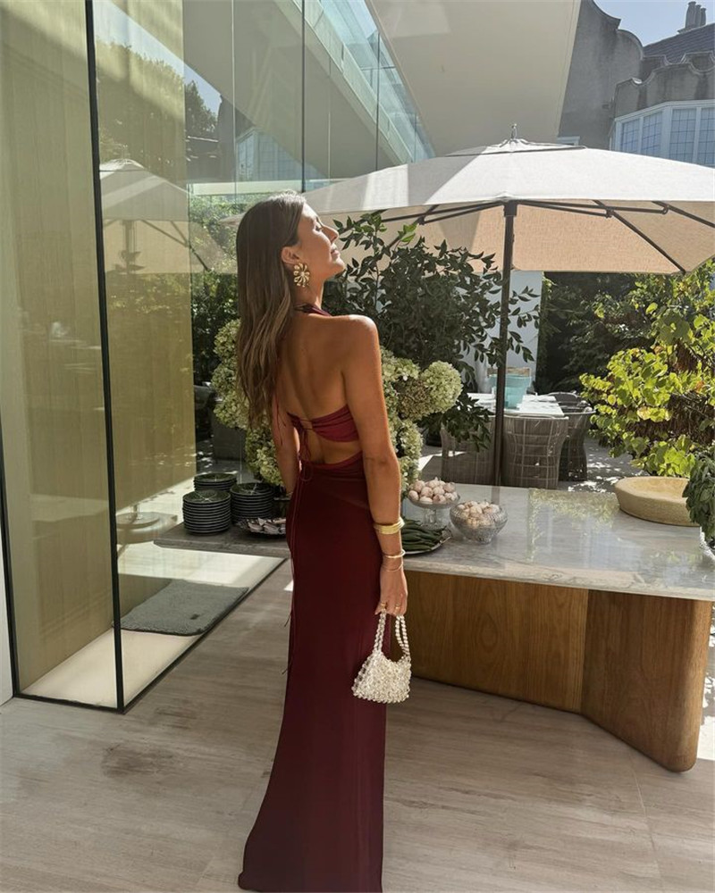 Ootddress Elegant Backless Sexy Maxi Dress For Women Fashion Lace-up Sleeveless Bodycon Club Party Evening Long Dress New
