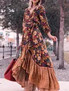 Floral Printed Irregular Clipping Three-Quarter Sleeves Maxi Dresses