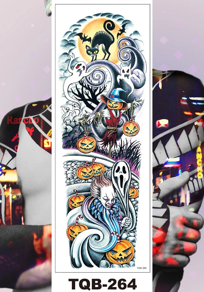 Full Flower Arm Temporary Tattoo Sticker Man Woman Body Leg Fake Tatoo Cute Girl Sexy Skull Rabbit Hotwife Decor Halloween DIY