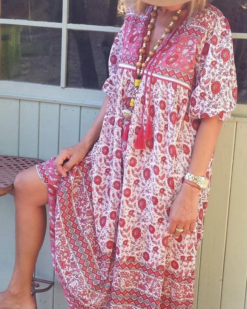 Holiday V-neck Print Dress