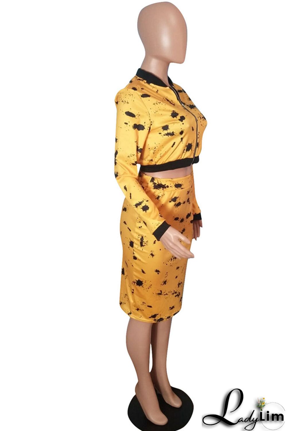 Purple Fashion Casual Print Basic Zipper Collar Long Sleeve Two Pieces