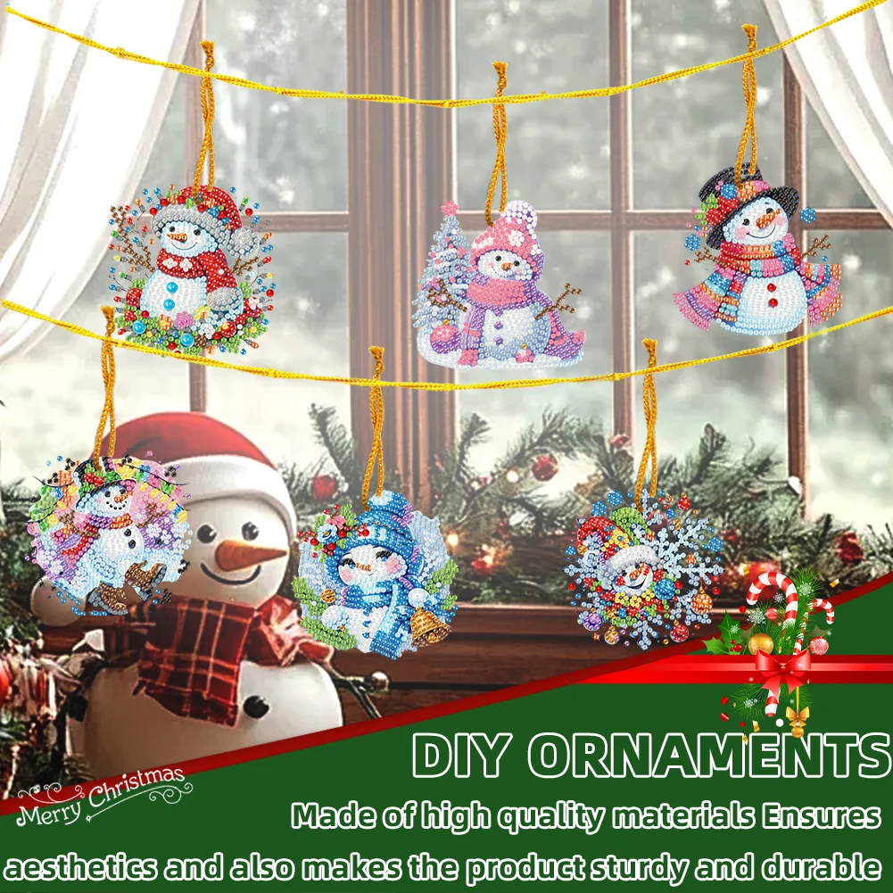 15pcs Xmas Snowman Theme 2D Flat DIY Hanging Diamond Art Kits Home Wall Decor