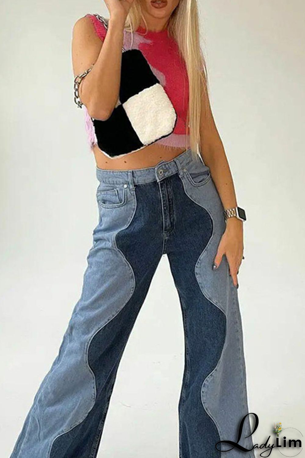 Blue Casual Street Solid Split Joint High Waist Denim Jeans