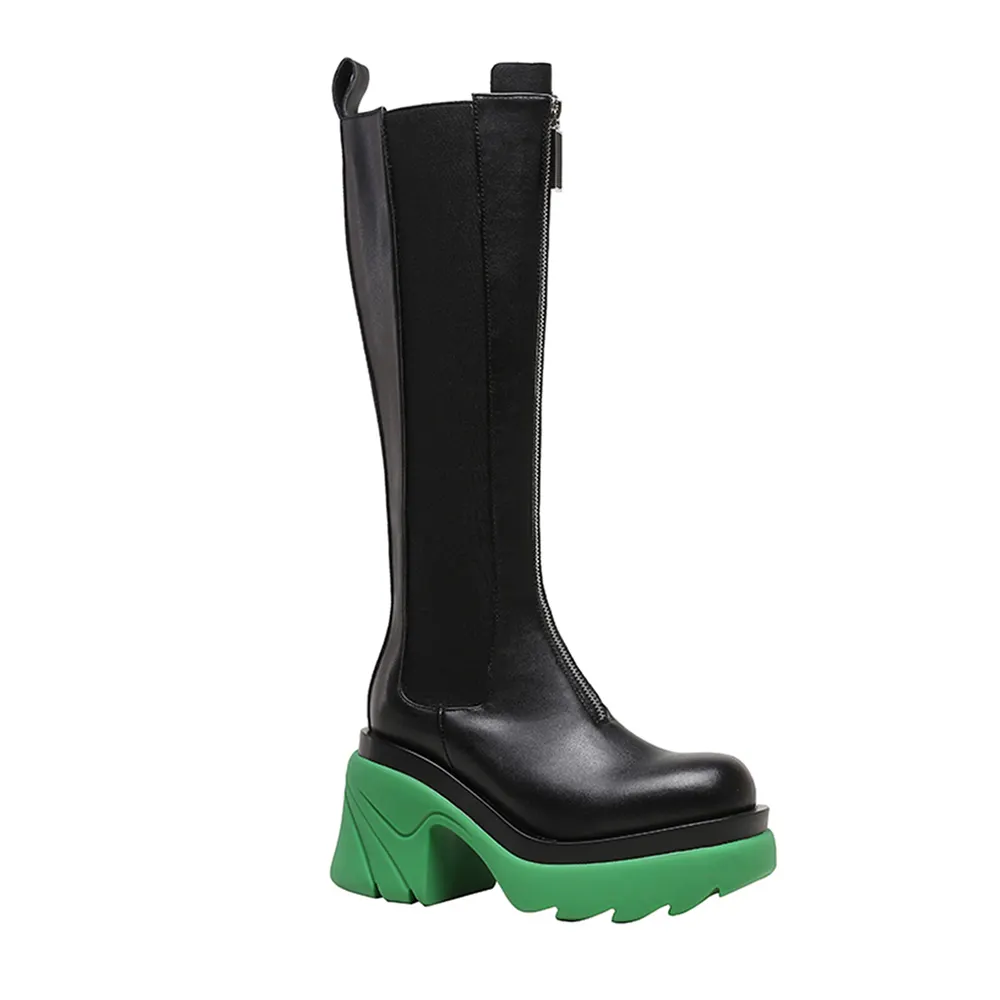 80mm Round Toe Thick-soled Front Zipper Boots-vocosishoes