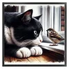 Cat Bird-Partial 11CT Stamped Cross Stitch Bead Embroidery 36*36cm/14.17*14.17in
