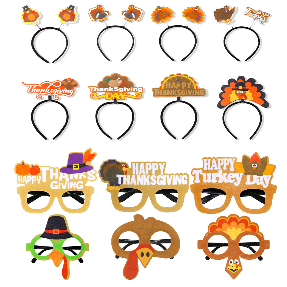 Thanksgiving Cosplay Accessory Set Harvest Party Turkey Glasses Hairbands Hats Headwear Photo Props