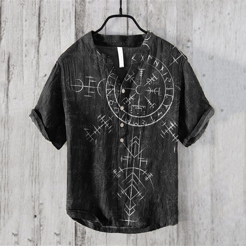 Men'S Viking Graphic Art Linen Blend Shirt wearshes