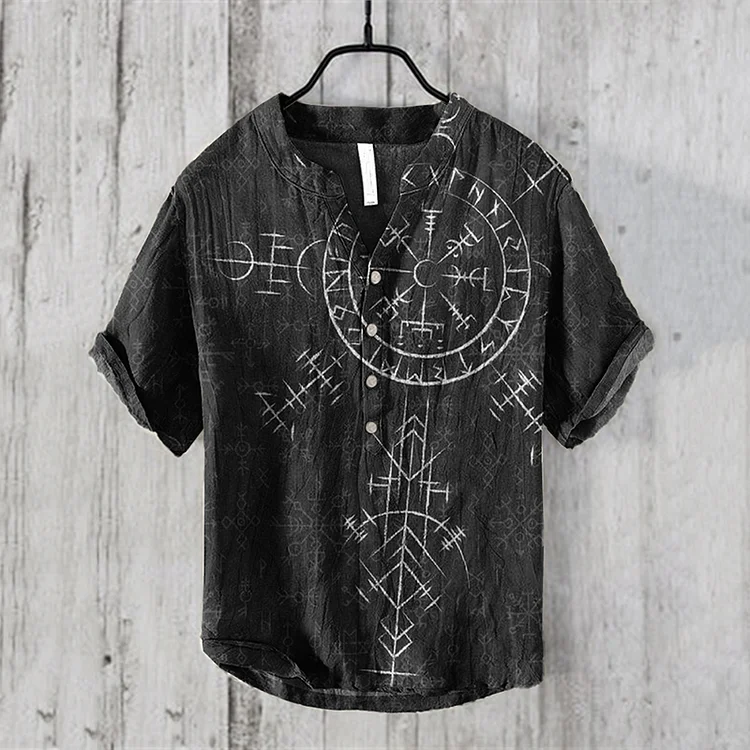 Comstylish Men'S Viking Graphic Art Linen Blend Shirt