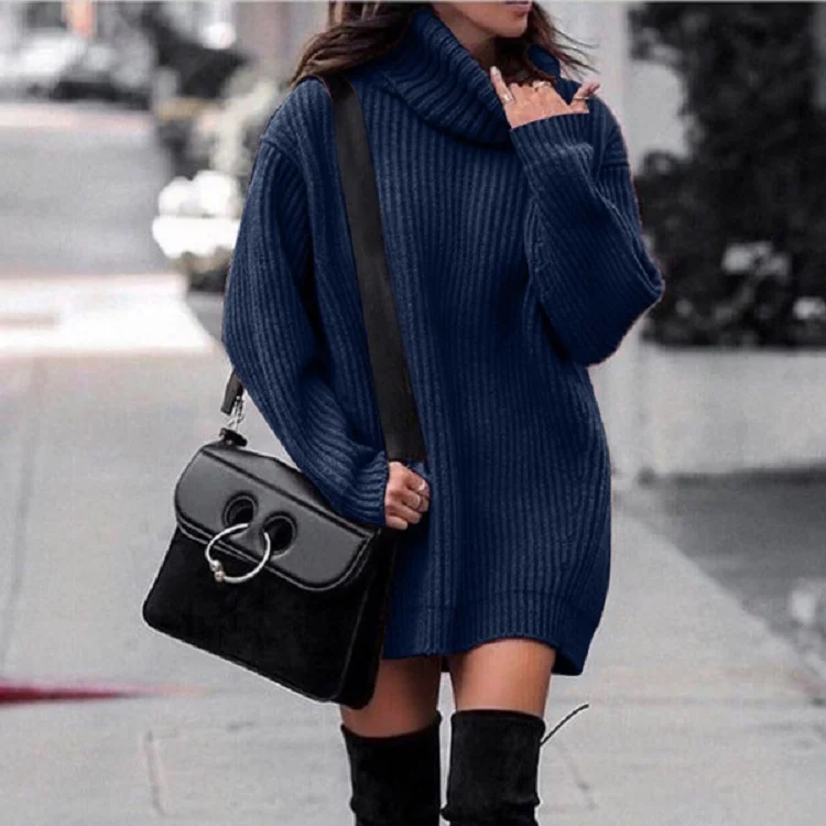 Wongn Wongn And Winter New Women's High Collar Medium Long Knit Jumper Long Sleeve Dress Sweater Women's Clothing