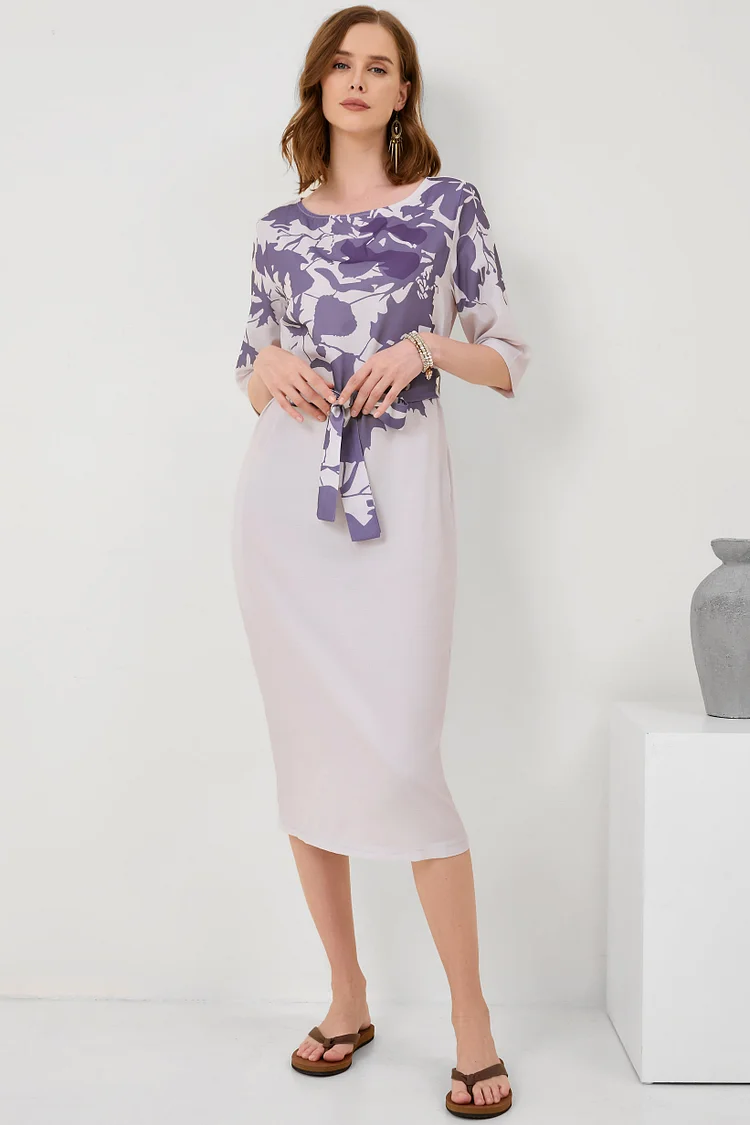 Cotton-Linen Floral Print Mid-Sleeve Dress[ Pre Order ]