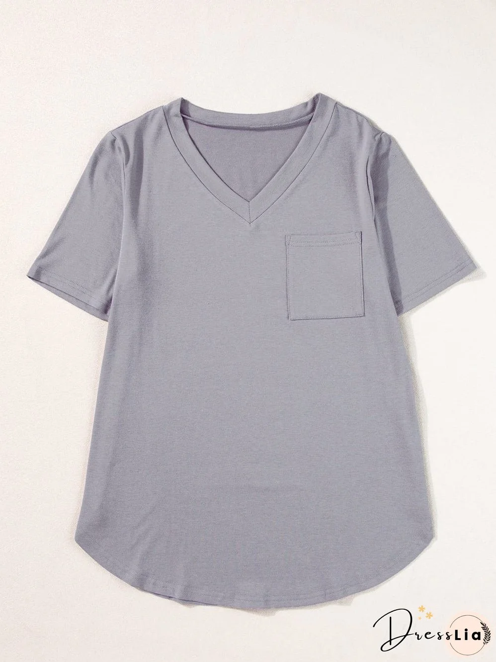 Medium Grey V Neck Pocketed Rounded Hem T-Shirt