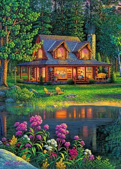 AB luxurious polyester cloth diamond Painting Kits | Cabin by the Lake