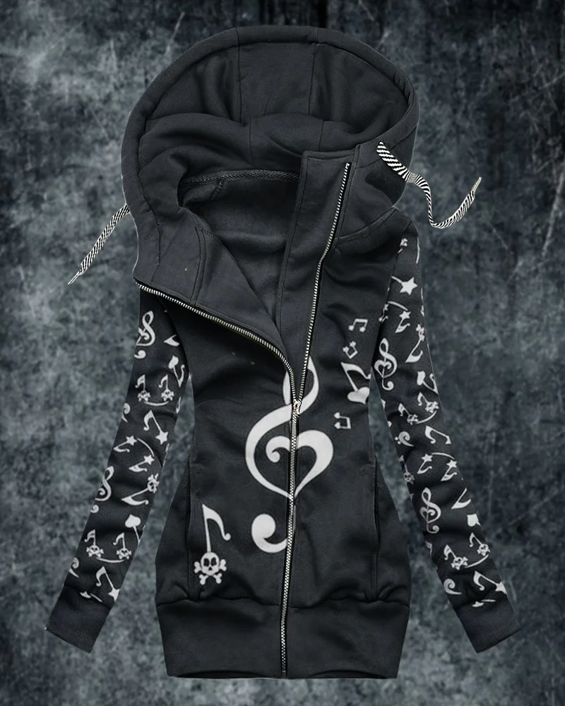 Women's Fashion Print Zip Hoodies-2326