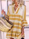 Loose And Casual Ethnic Printed Puff Sleeves Mini Dresses