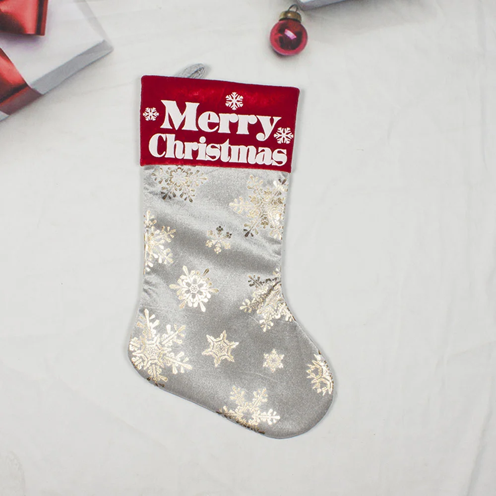 Stage Decoration Christmas Hot Stamping Silver Snowflake Gift Socks