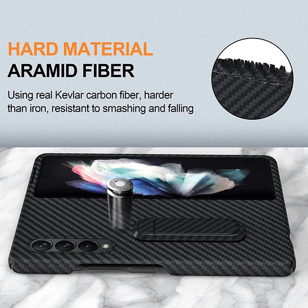 Fiber Case For Samsung Galaxy Z Fold 3\Fold 4, Slim Ultra Lightweight Scratch Resistant Durable Aramid Stand Case