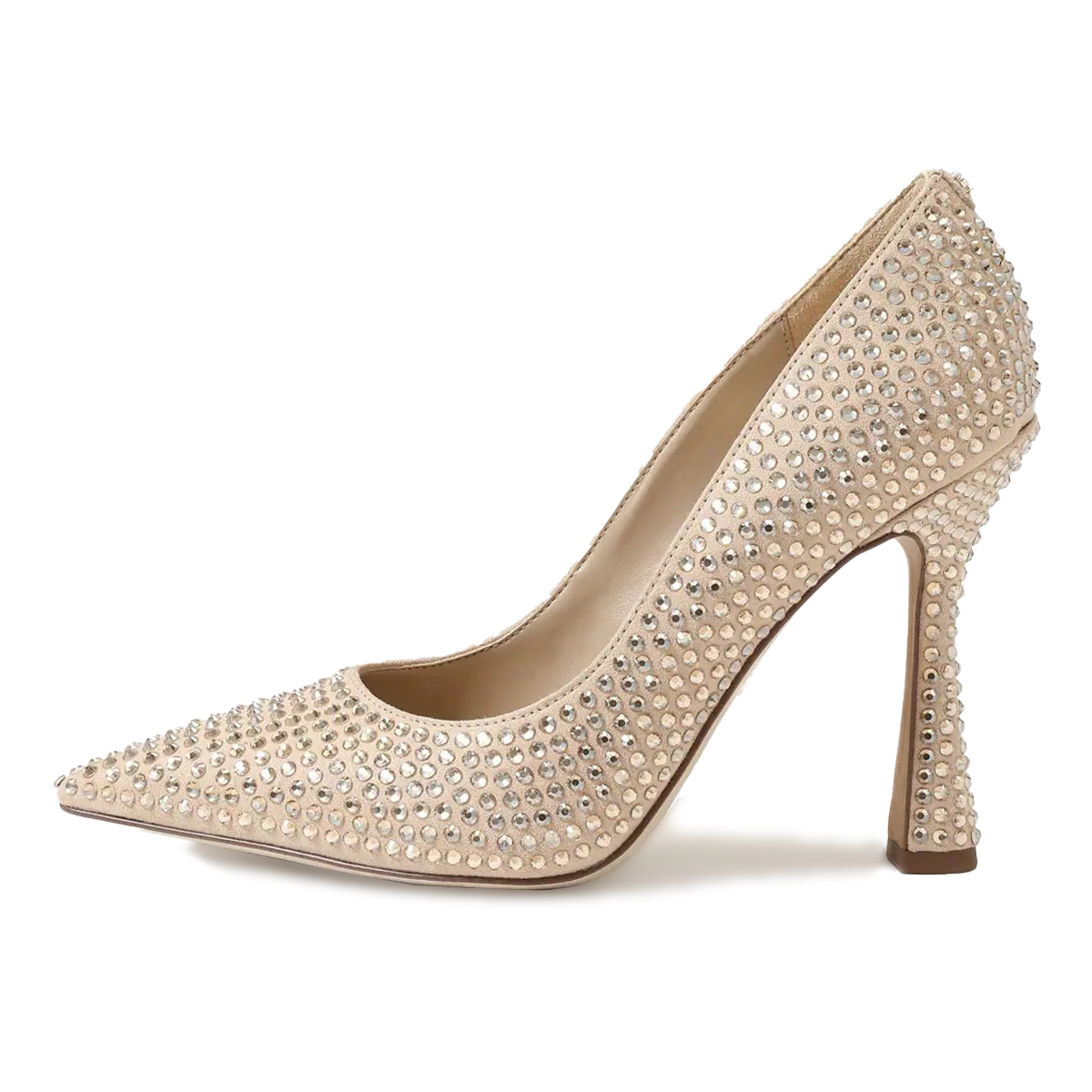 Elegant Beige Rhinestone Pointed Toe Spool Heel Pumps for Women Nicepairs