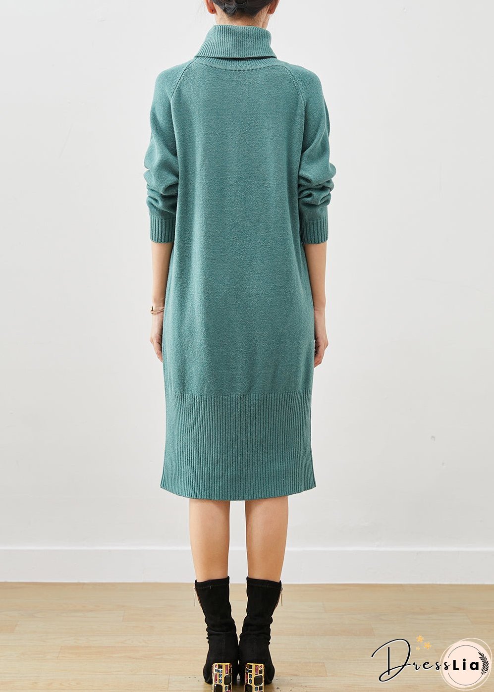 Silm Fit Blue Turtle Neck Thick Knit Dress Winter