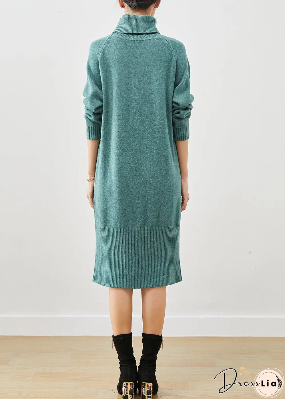 Silm Fit Blue Turtle Neck Thick Knit Dress Winter
