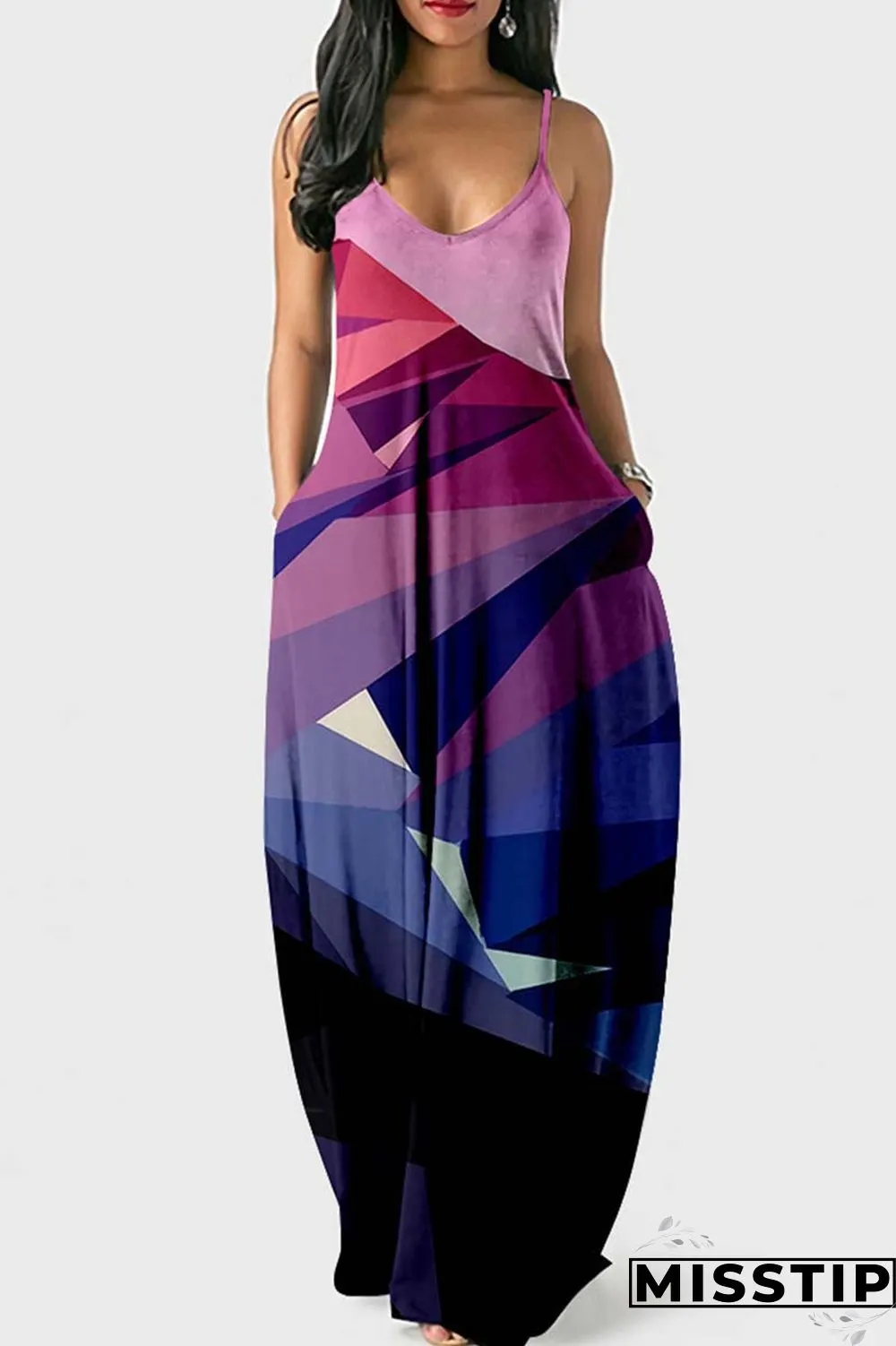 Khaki Sexy Casual Print Backless Spaghetti Strap Long Dress Dresses
