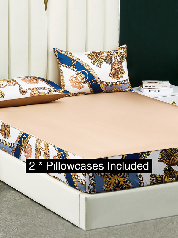 Oriental Style Printed Mulberry Silk Fitted Sheet Set-RealSilkLife