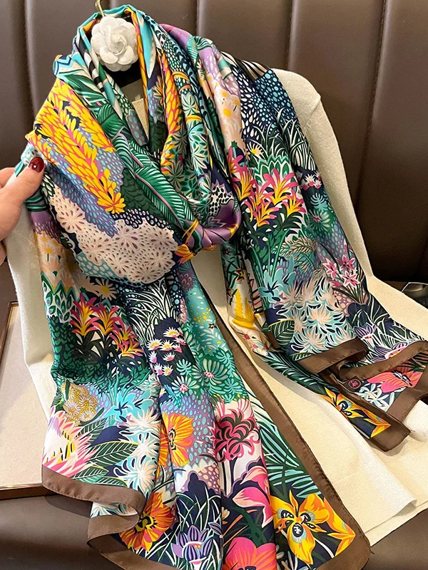 Chic Floral Printed Silk Imitation Warm Shawl&Scarf
