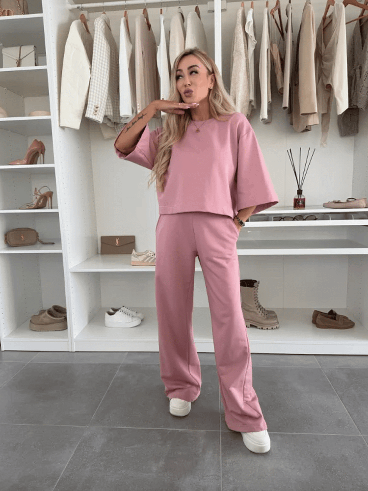 Comfortable Crewneck Solid Color 2-Piece Set
