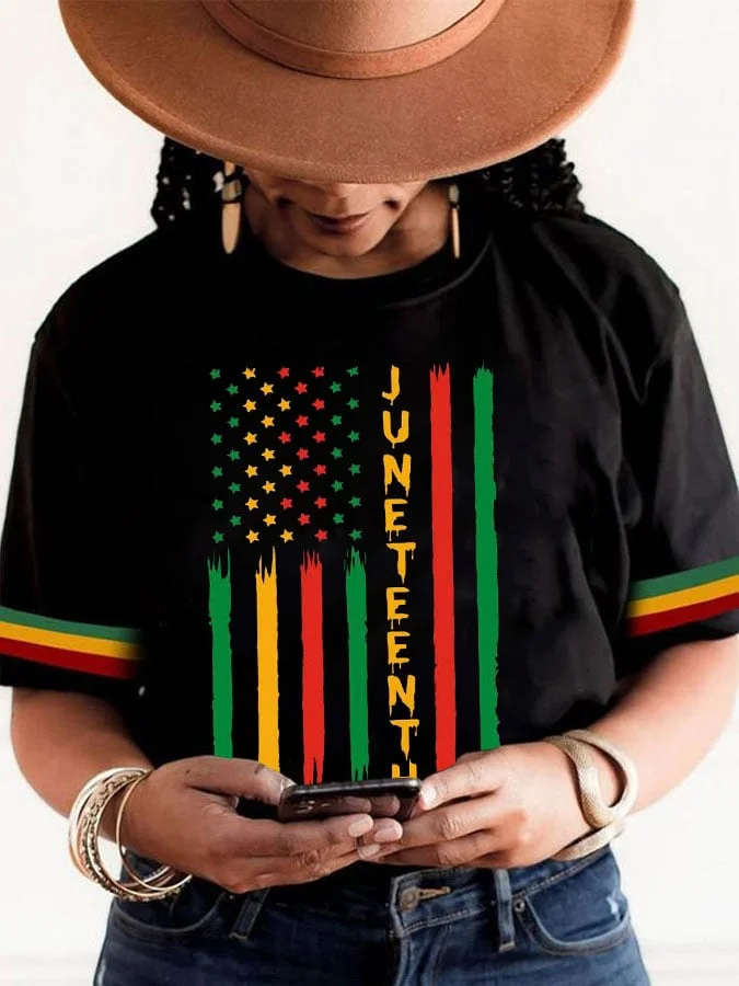 Women's Juneteenth Flag Print Crewneck T-Shirt