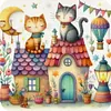 Cat And House-11CT Stamped Cross Stitch 40*40cm/15.75*15.75in tapestrymarket