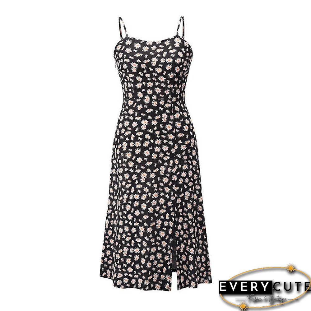 Floral Summer Dress Women Spaghetti Straps Cowl Neck Prairie Chic Wrap Dress Long Side Split Pleats Print SexyDresses