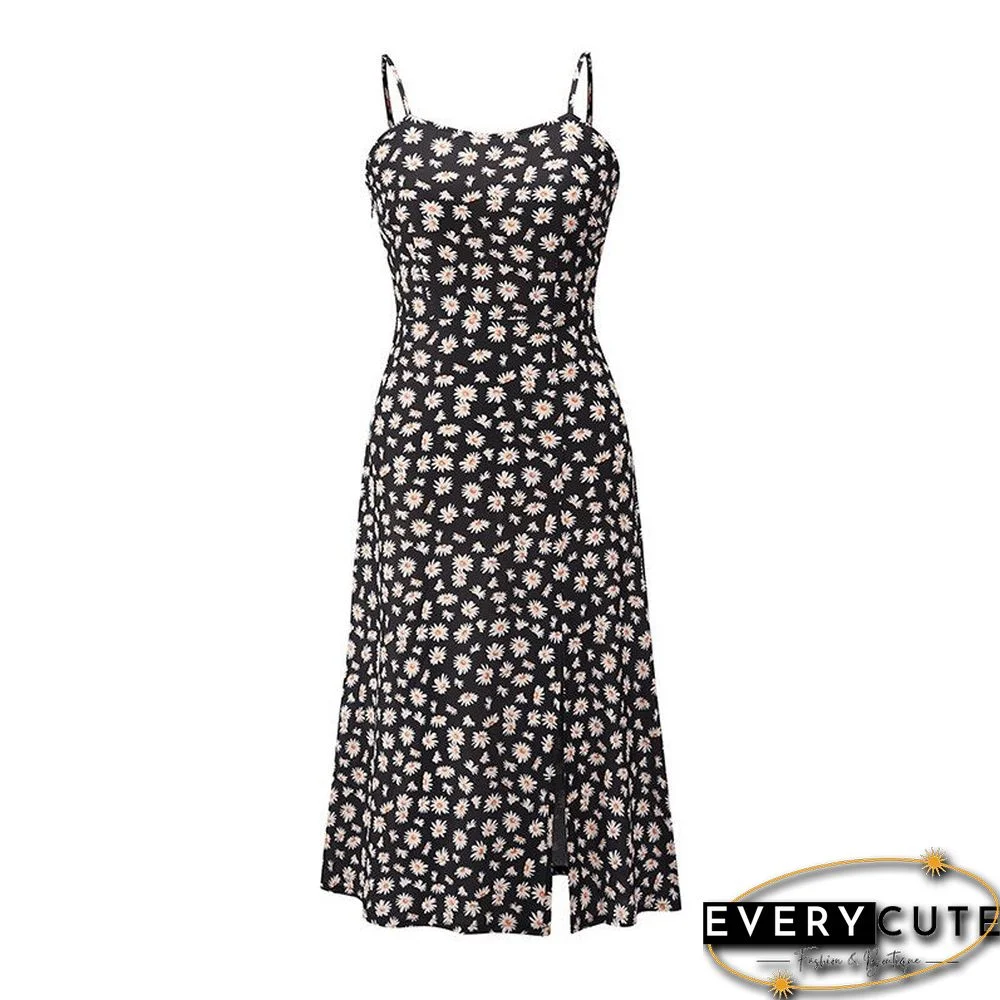 Floral Summer Dress Women Spaghetti Straps Cowl Neck Prairie Chic Wrap Dress Long Side Split Pleats Print SexyDresses