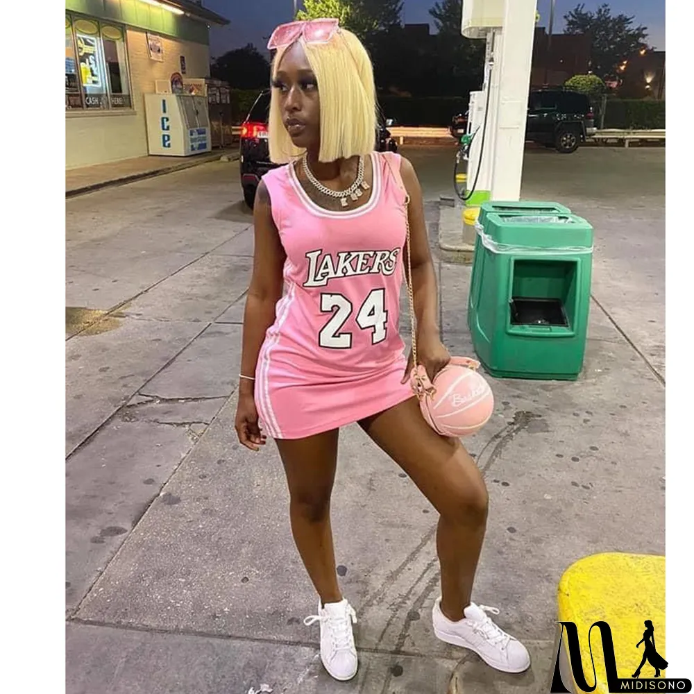 MidiSono - Casual Sports Printed Mini Jersey Dress