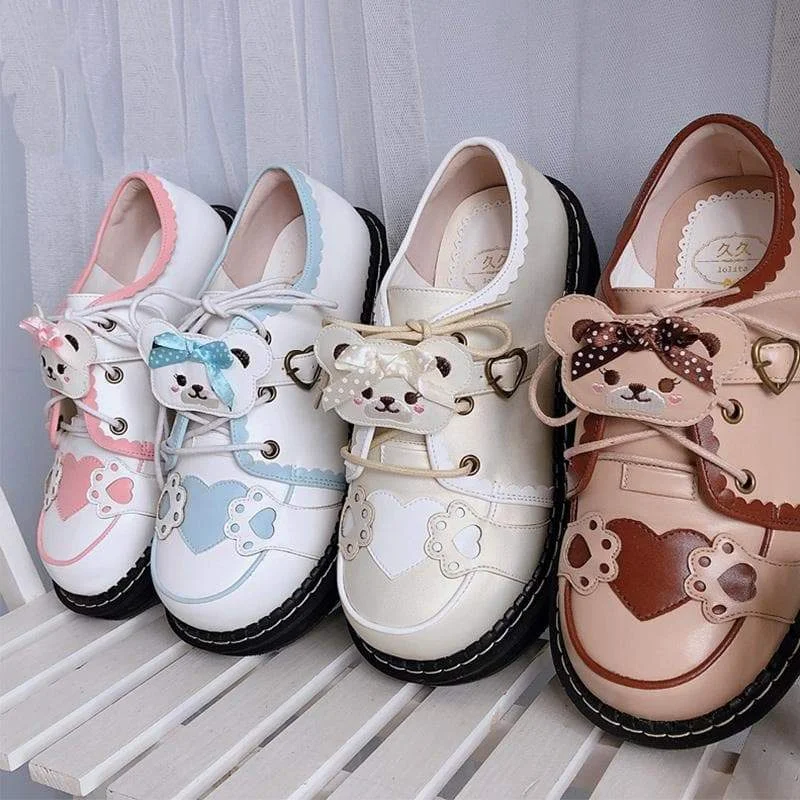 Cute Bear Lace Up Lolita Mary Janes Shoes SP15764