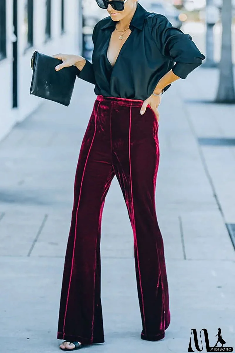 MidiSono - Cheerful Velvet Seam Flares Pants