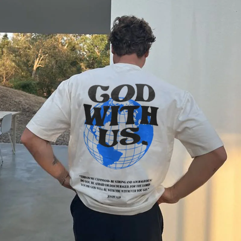 Outletsltd God With Us Print Short Sleeve T-shirt