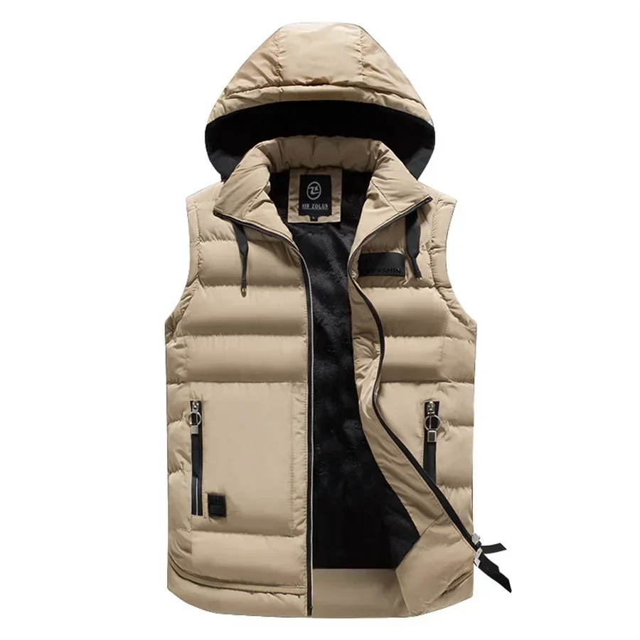 Selfeva Men's Winter Warm Vest Hooded Sleeveless Jackets Slim Fit Outerwear Casual Thick Waistcoat Sleeveless Parka with Hat Men Clothes
