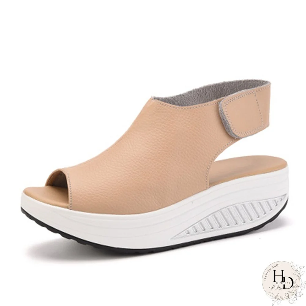 Summer Women Sandals Platform Wedges Sandals Leather Swing Peep Toe Casual Shoes Women Walk Shoes Flats Size 42 Peep Toe Sandals